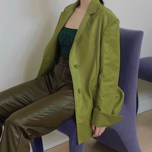Oversized boyfriend PU leather blazer
